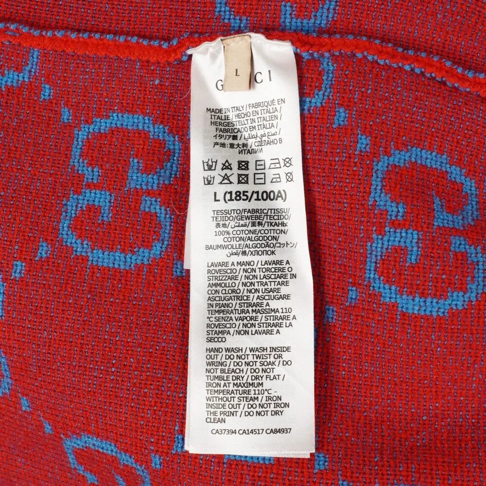 Gucci Gg Knit Cotton Jacquard Sweater Mens Large Red Blue Cotton Ready-To-Wear